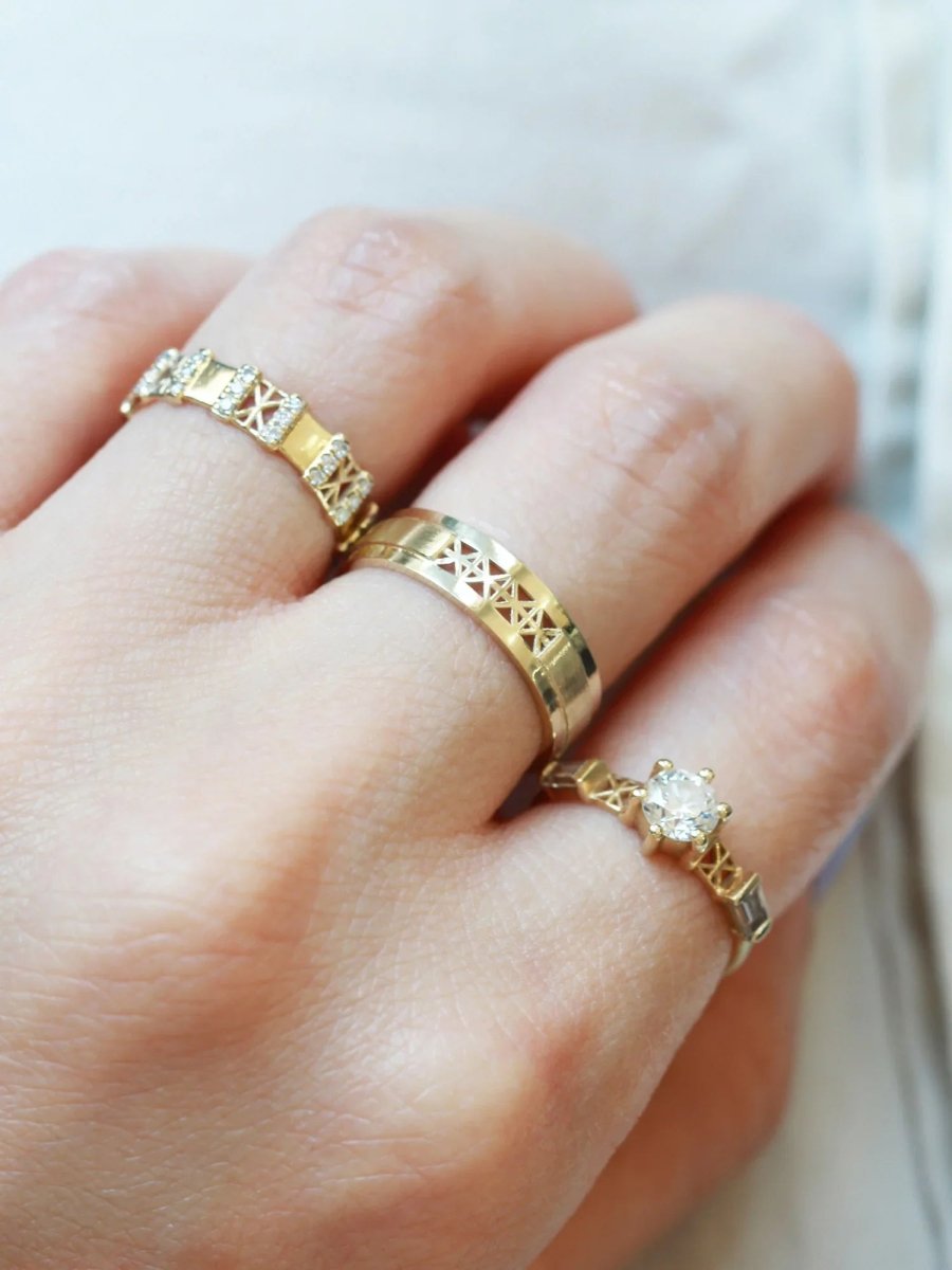 Man_Plain Snowflake Wedding Bandhiddenspace jewelry fine jewelry los angeles art deco design architectural fine jewelry wedding band stacking rings stackable band 14k gold ring diamond ring unique fine jewelry PLAIN SNOWFLAKE BAND