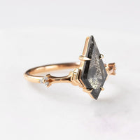Kite salt and pepper diamond engagement ring in 14k rose gold inspired by ancient greek architecture.